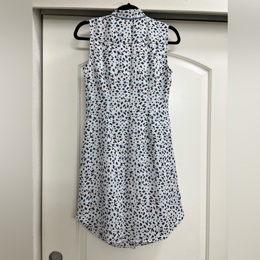 Anthropologie Cabi Blue Leopard Print Button Down Shirt Dress - Picture 3 of 14